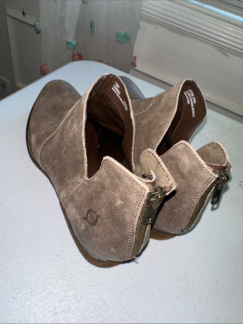 Born Taupe Suede Western Ankle Boots Cutout Booties Women’s Size 10